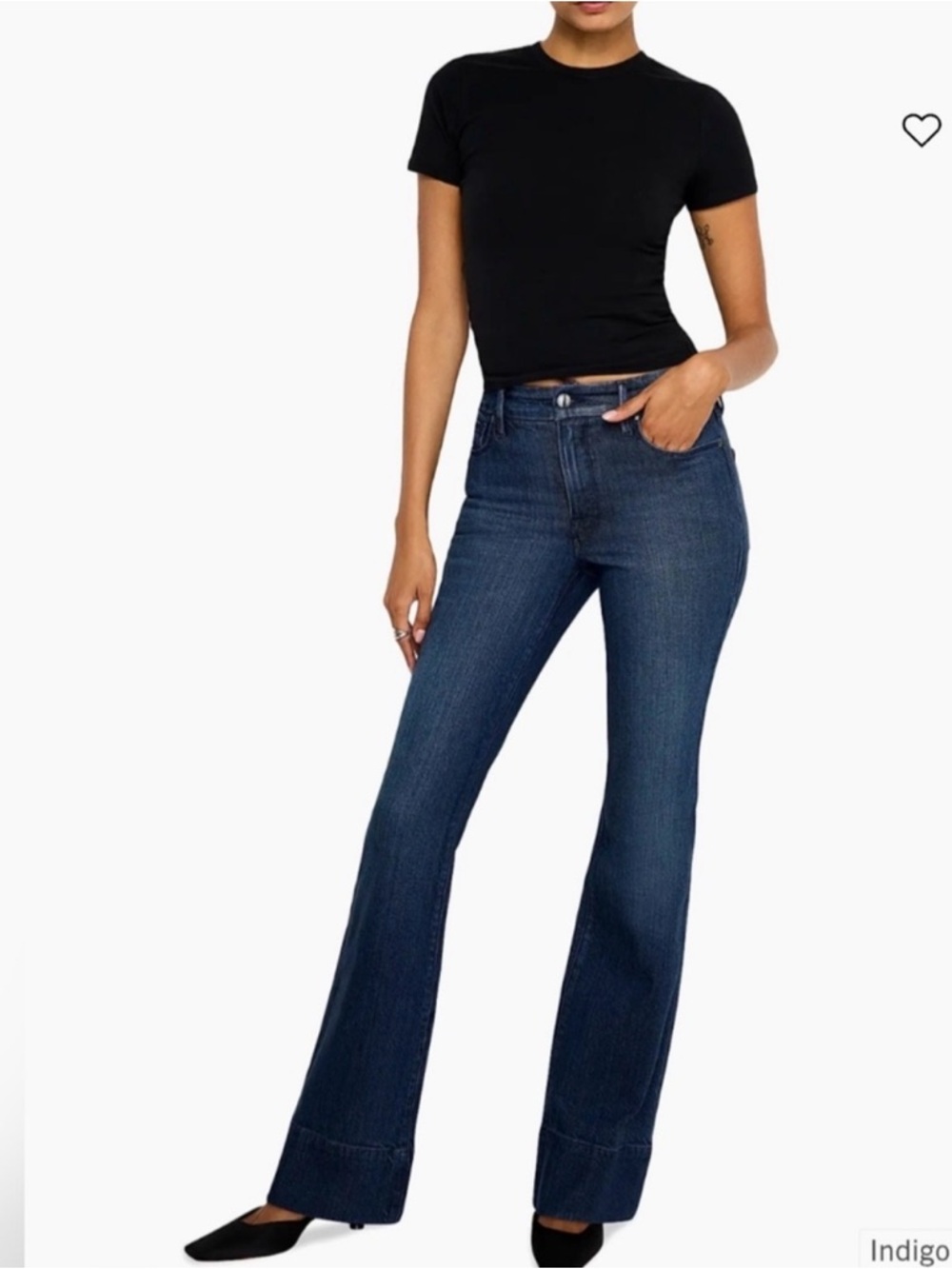 Good American Indigo High-Rise Flare Jeans - Dark Blue